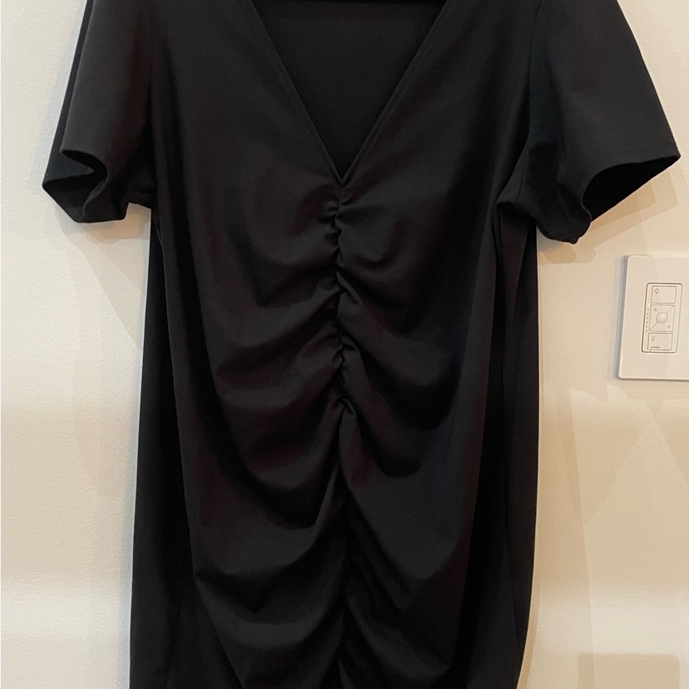 Open Edit ruched body-con black dress.